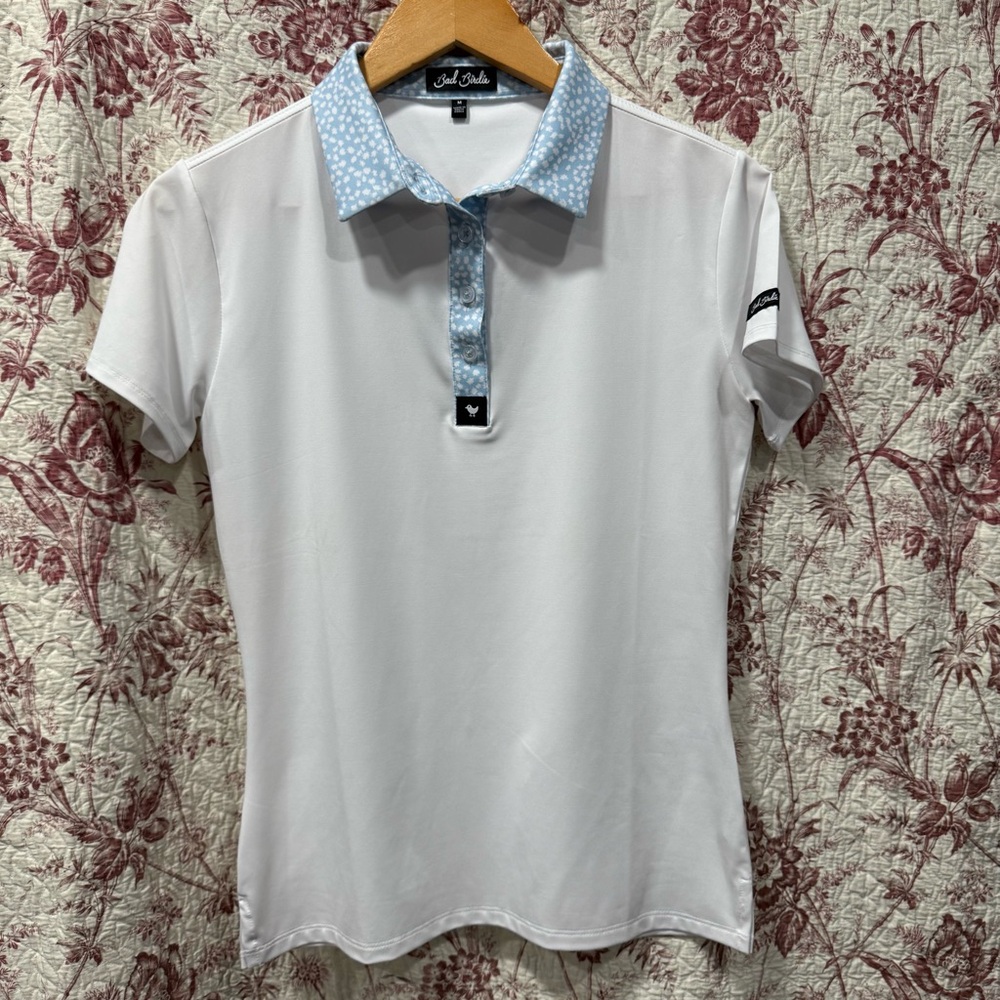 Bad Birdie Women’s Golf Polo White & Blue Collar Size M